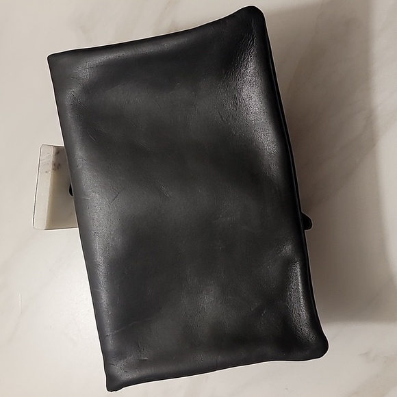 PARKER CLAY NYLA BLACK LEATHER BRASS CLUTCH CARRYALL PURSE FOLDOVER HANDBAG OSFM - Picture 3 of 13